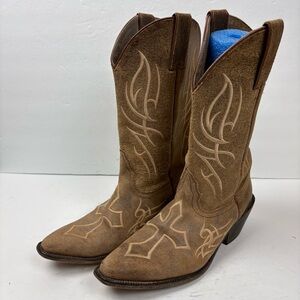 Justin Bent Rail Brown Cowboy Cowgirl Boots Western Cross Women’s size 9